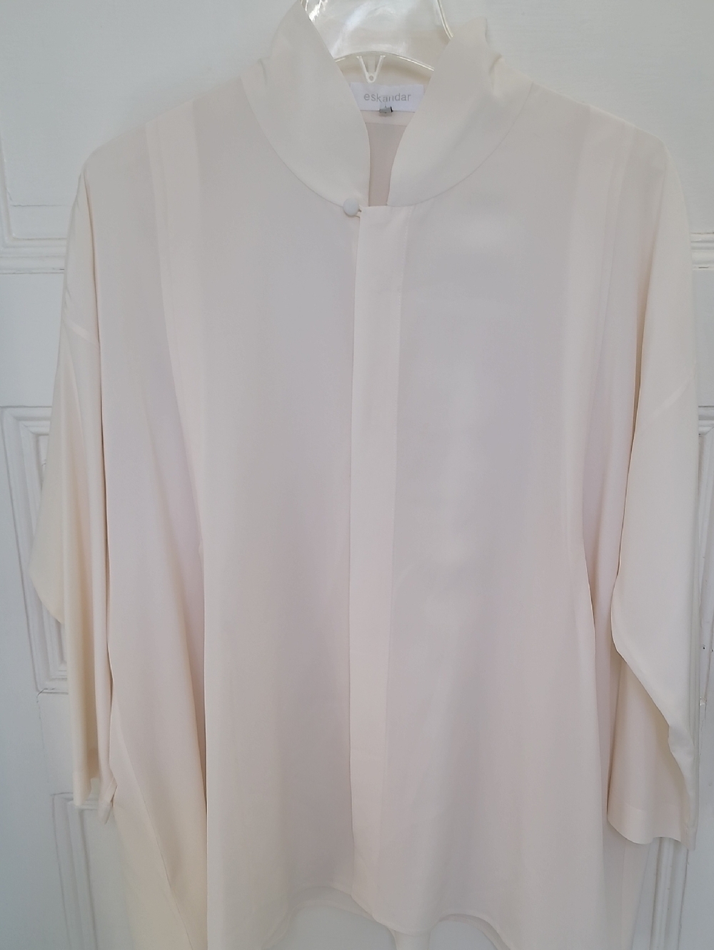 Eskandar Silk Swing Blouse Size 0 ( 4-6) Ivory Oversized Pleated Back Minimalist